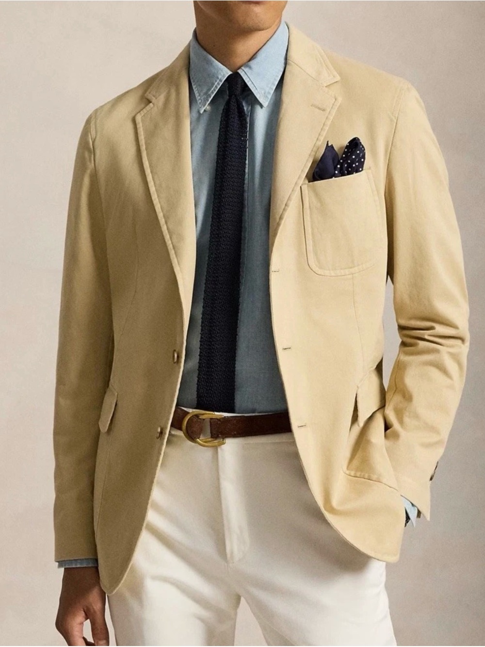 Polo Ralph Lauren Men’s Soft Tailored Fit Chino Sport Coat In Cream Sz 38 R NWT